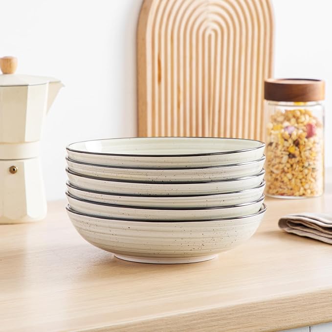 vancasso Bonbon Pasta Bowls Set of 6, 38 Oz Ceramic Salad Bowls, Wide and - Image 8