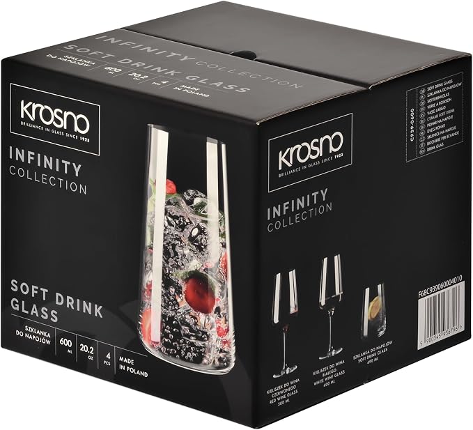 Krosno Water Glasses Set of 4, 20.3 oz, Infinity Collection | Highball Drinking - Image 9