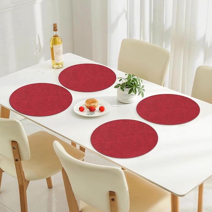 Homaxy Round Faux Leather Placemats and Coasters, Wipeable Place Mats, - Image 9