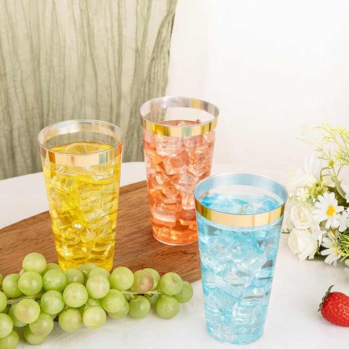 I00000 16 oz Gold Plastic Cups, 100 Pack Clear Plastic Cups Tumblers Gold - Image 7