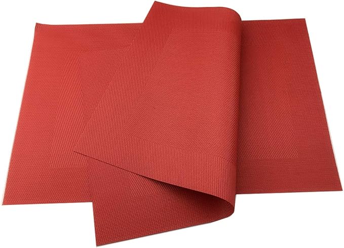 Gugrida Vinyl Red Placemats Heat Resistant Dining Table Mats Non-Slip Washable Place Mats Set of 6 (Red)