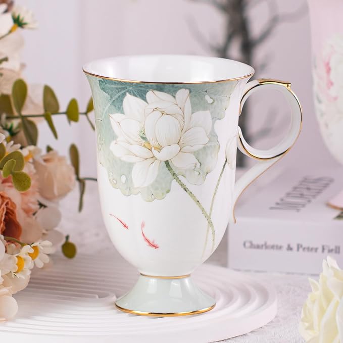 KAMMAK Bone China Coffee Mugs, 17oz Floral Tea Cups - Image 8