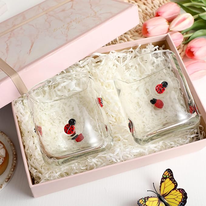 SiliFine 2 Pcs Ladybug Icon Juice Glasses - 14oz Cute Ladybug Stemless Wine - Image 8