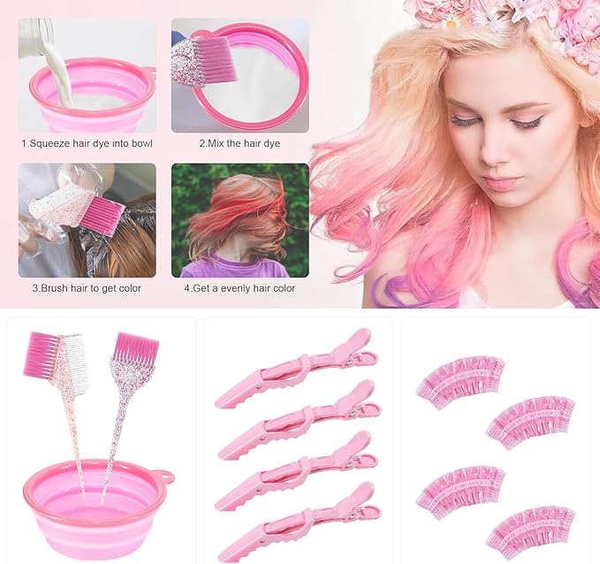 11pcs Hair Coloring Kit - Professional Salon Tools for DIY Mixing, Includes Clips, Bowl, Dye Brush, Earmuffs - Perfect for Bleaching and Dye