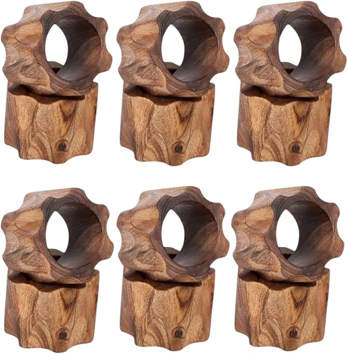 Handmade Acacia Wooden Napkin Rings Set of 12, Wood Napkin Holders - Image 2