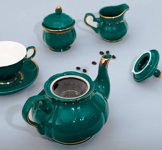 CHENP.HMC Tea Set 22-Piece Porcelain Ceramic Coffee Tea Sets | Cups Saucer - Image 9