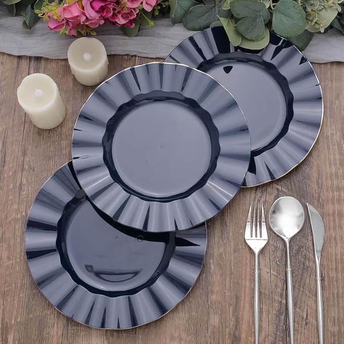 Efavormart 9" Salad Plates – Set of 10 Plastic Navy Blue Round Disposable Plates - Image 9