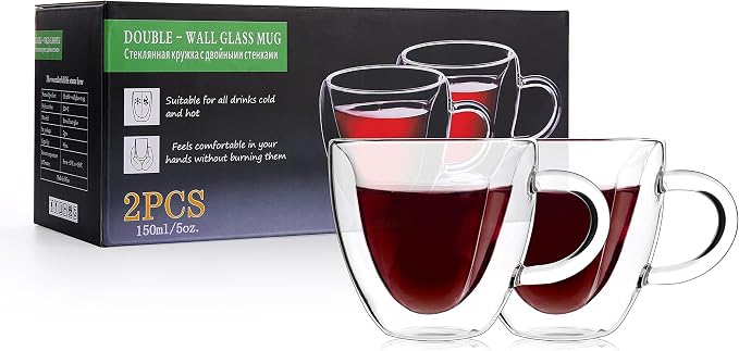 CNGLASS Double Wall Heart Shaped Glass Coffee Mugs 5oz, Insulated Clear Tea Cups - Image 7