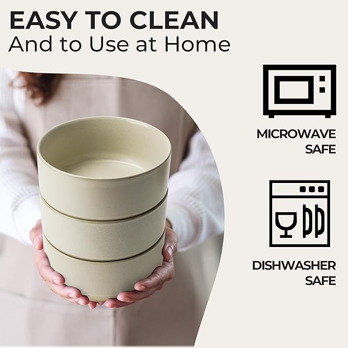 MIAMIO β Bowl Set of 4 / Ceramic Bowl Set (30 oz) for Pasta, Ramen, Cereal, Salad β Dishwasher and Microwave Safe β Sierra Collection (Light, Bowls (4x))