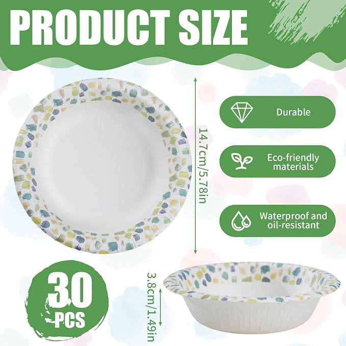 30 Count 8oz Paper Bowls, Disposable Bowls Microwaveable, Soak Proof and Cut - Image 7
