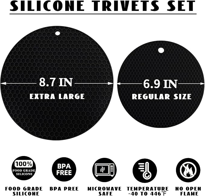 4 Pack Silicone Trivet Mats, 7 Inch & 9 Inch Flexible Heat Resistant Silicone - Image 8