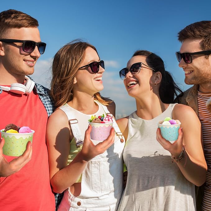 Hallswl 100pcs 9oz Ice Cream Bowls Disposable, Paper Ice Cream Cups, 5 Color - Image 8