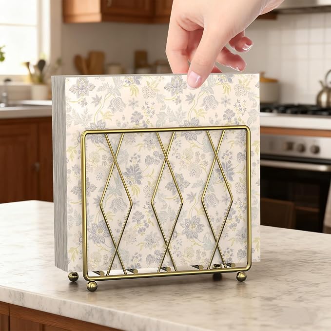 2 Pack Gold Napkin Holders for Table, Metal Set for Kitchen Counter | Two - Image 6