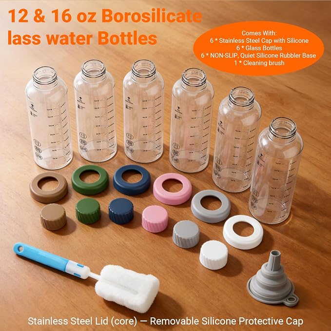 16 oz Glass Juice Bottles 6 Pack, Leakproof Borosilicate Glass Bottles | - Image 9