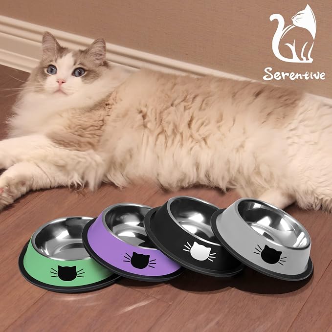 Serentive 3Pcs Cat Bowls Non-Slip Stainless Steel Small Cat Food Bowl - Image 7