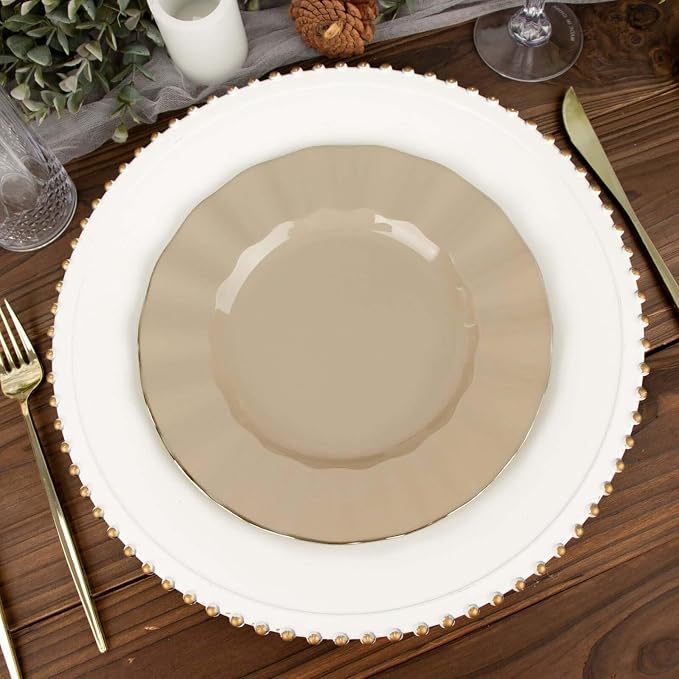 Efavormart 9" Salad Plates – Set of 10 Plastic Taupe Round Disposable Plates - Image 9