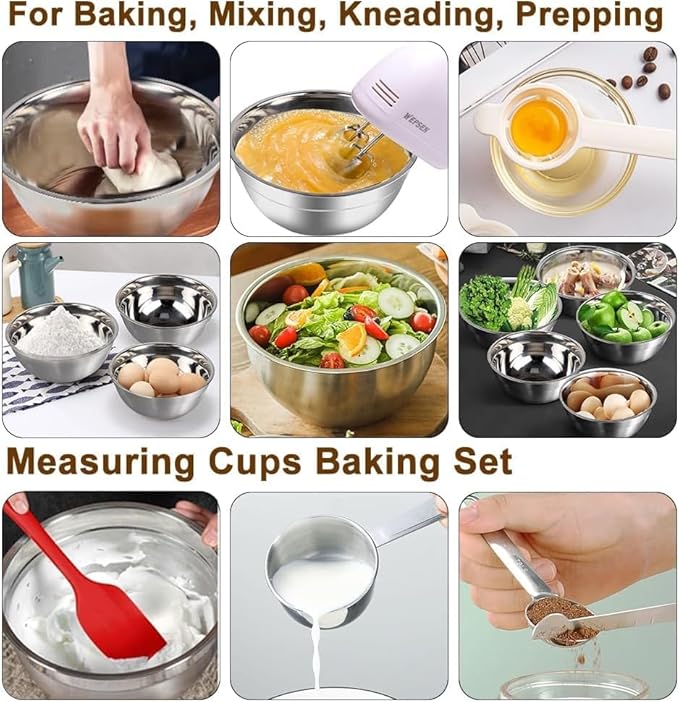 WEPSEN 5-Speed Electric Hand Mixer, 4 Large Mixing Bowls Set, Handheld Mixers - Image 7
