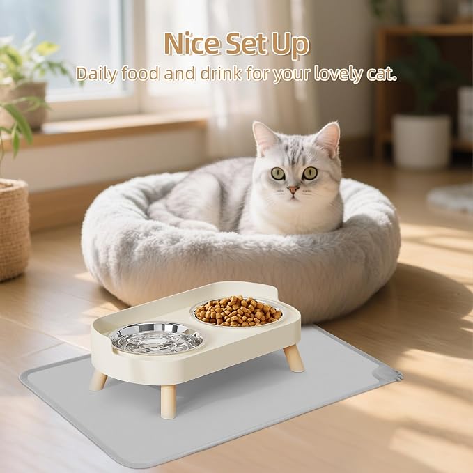 Elevated Cat Bowl with Food Mat, Raised Cat Food and Water Bowl Set - Image 7