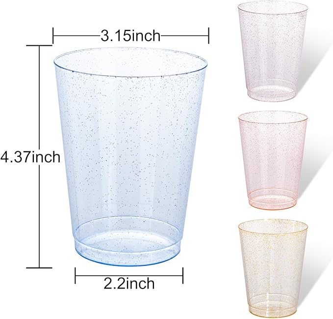 DaYammi 100 Pack 10 Oz Plastic Cups Glitter Disposable Cups in Assorted Colors - Image 9