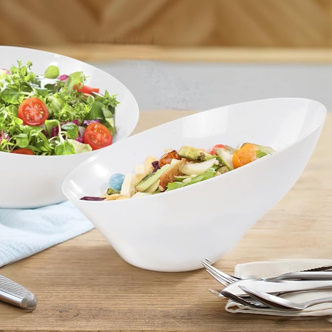 bUCLA 12 Pack White Plastic Serving Bowls - 20 OZ Angled Party Table Salad and - Image 7