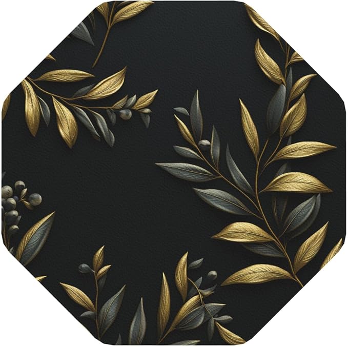 4Pcs Leather Coaster for Drinks Golden Olive Branch Cup Coasters Aesthetic - Image 8