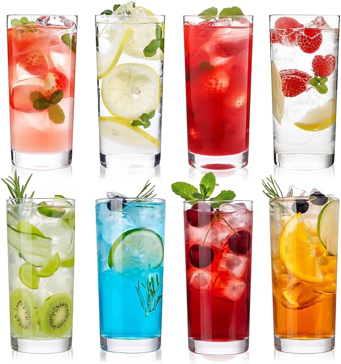 Highball Glasses Set of 8, 16oz Tall Drinking Glasses, Water Glass - Image 7
