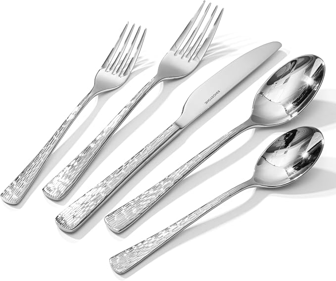 Silverware Set for 6, 30 Piece Flatware Set, 18/10 Stainless Steel | Hammered - Image 9