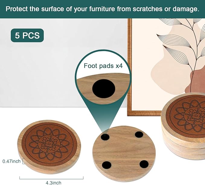 5 Pack Wood Coasters for Drinks, Minacun Absorbent Coaster Set, Drinks Coasters - Image 6
