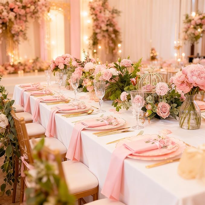 LIYH 210pcs Pink Gold Scalloped Plastic Plates, Elegant Party Dinnerware | - Image 8