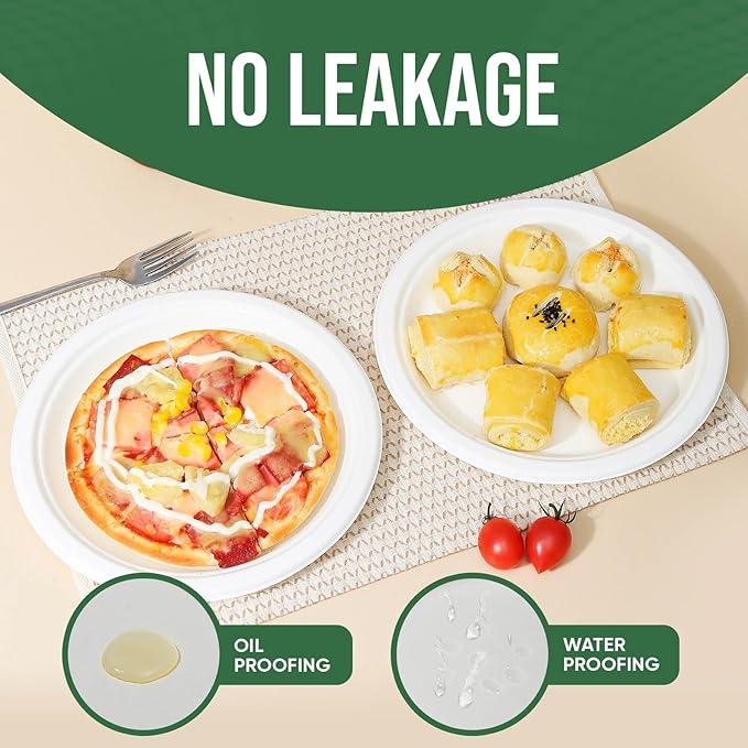 TaidMiao Heavy Duty Disposable Paper Plate 9 inch, 100% Compostable, 100 Pack | - Image 8