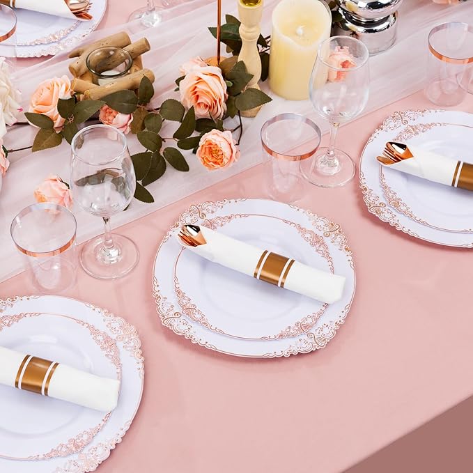 350 Pcs Rose Gold Plates for Party | Elegant Dinnerware for 50 Guests, Includes - Image 8