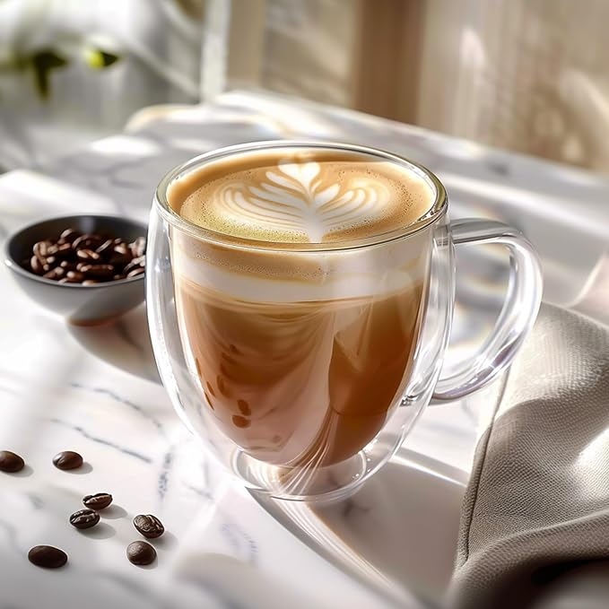 8 Ounces Set of 4 Double Walled Glass Coffee Mugs - Image 6
