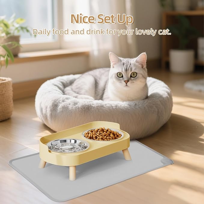 Elevated Cat Bowl with Food Mat, Raised Cat Food and Water Bowl Set - Image 7