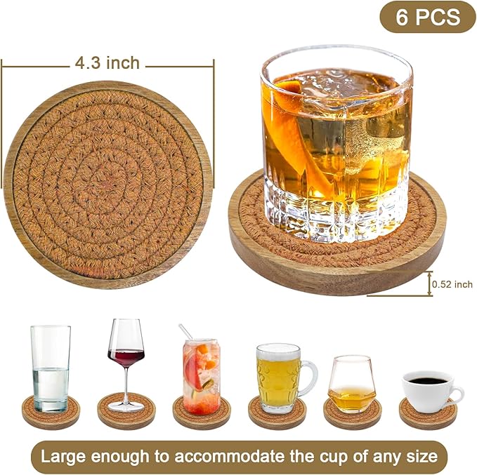 Eykao 6 Pack Coasters for Drinks Absorbent, 4.3 inches Cork Coasters for Coffee - Image 6