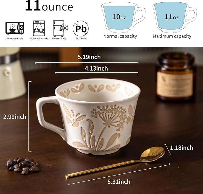 Ceramic Mugs 11 oz Unique Luxurious Cups Set of 4 - Image 6