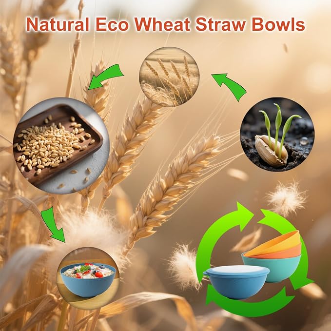 40oz wheat straw bowls with lids set of 4, cereal bowls with covers anti-leaking - Image 8