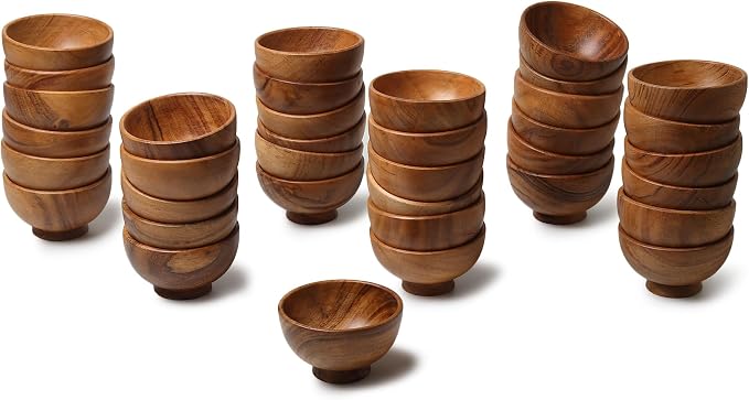 set of 36 Acacia wood small bowls | 3.25 x 2 inches 4 fl oz capcacity | Use - Image 7