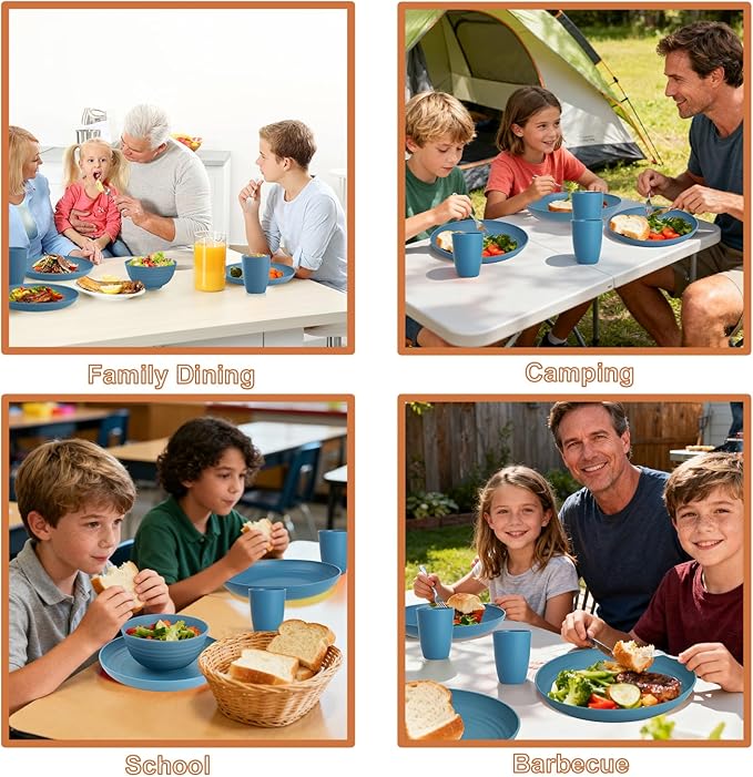 Wheat Straw Dinnerware Sets for 4, Reusable Plastic Dinner Plates, Unbreakable - Image 9