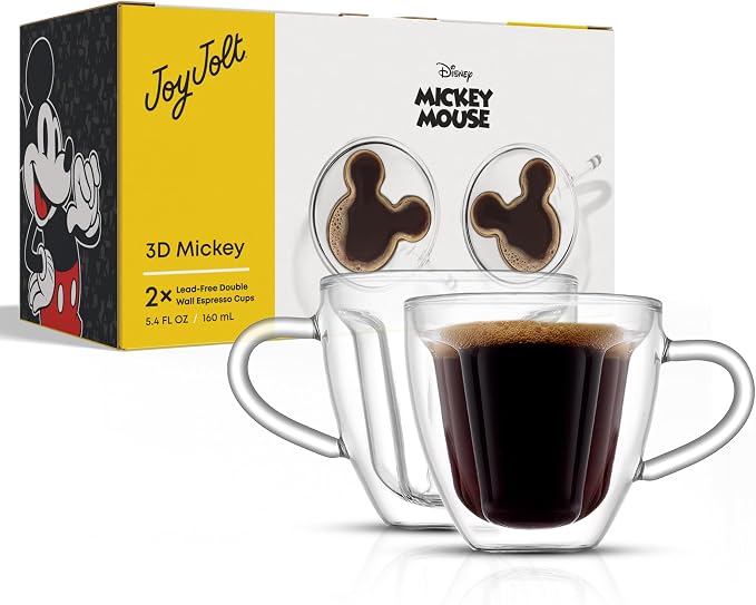JoyJolt Disney Mickey Mouse 3D Espresso Cups 5.4oz Glass Set of 2 - Image 8