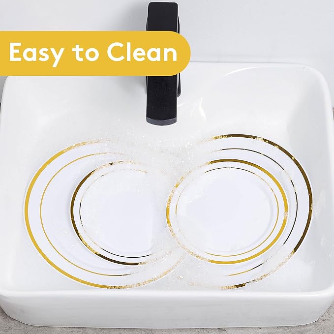 200PCS Gold Plastic Plates, Heavy Duty Disposable Gold Plates - Image 7