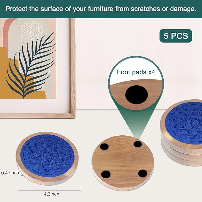 5 Pack Wood Coasters for Drinks, Minacun Absorbent Coaster Set, Drinks Coasters - Image 6
