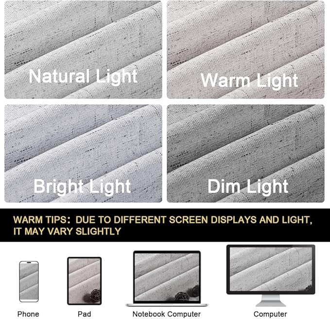 PrinceDeco 100% Blackout Curtains for Bedroom Linen Drapes 108 Inches Long Extra Wide Thermal Sliding Glass Door Curtain Room Divider Sound Proof Curtain for Bedroom,W100 X L108 Inch,Glacier Gray
