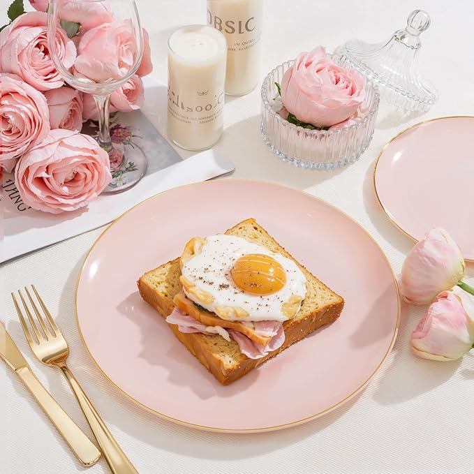 PULOTE 200Pieces Pink Plastic Plates - Image 9