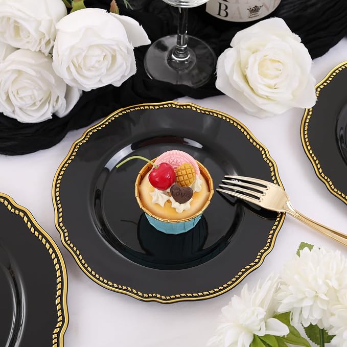 60 Pcs Black Gold Dinner Plates - Image 7
