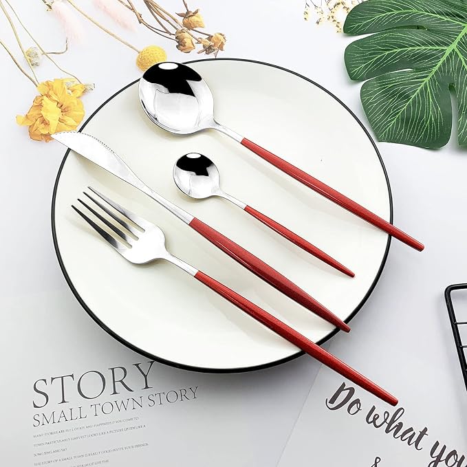JASHII Flatware Serving Set 24 Piece, Stainless Steel Silverware Set, Modern - Image 6