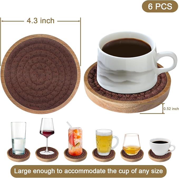 Eykao 6 Pack Absorbent Coasters, 4.3 inches Cork - Image 6