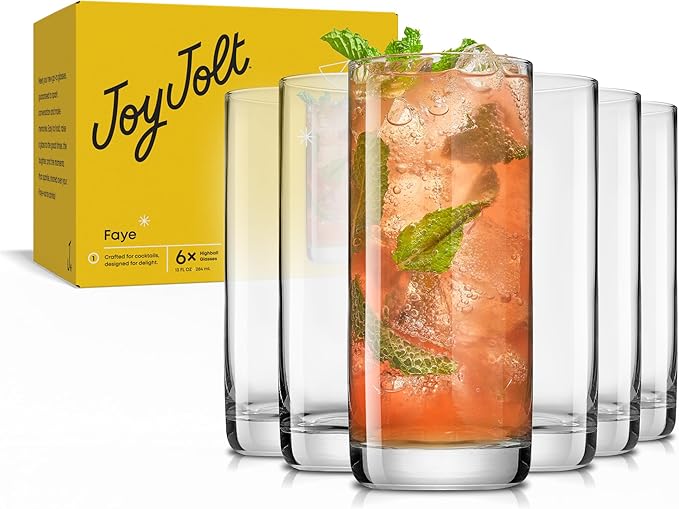 JoyJolt Faye 13oz Highball Glasses, Mojito Glass Cups, Tom Collins Bar Glassware - Image 9