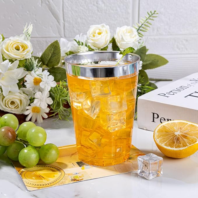 IOOOOO 200 Pack 12 oz Silver Plastic Cups, Plastic Party Wine Glasses Cocktail - Image 9