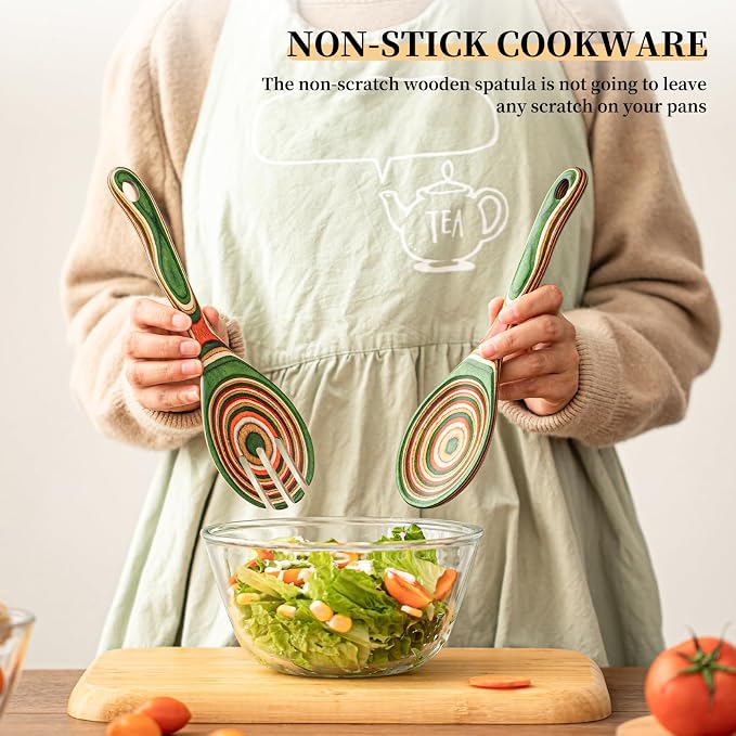 Gudamaye Pakkawood Wooden Salad Server Set, 10.5 inch Salad Tongs - Image 7