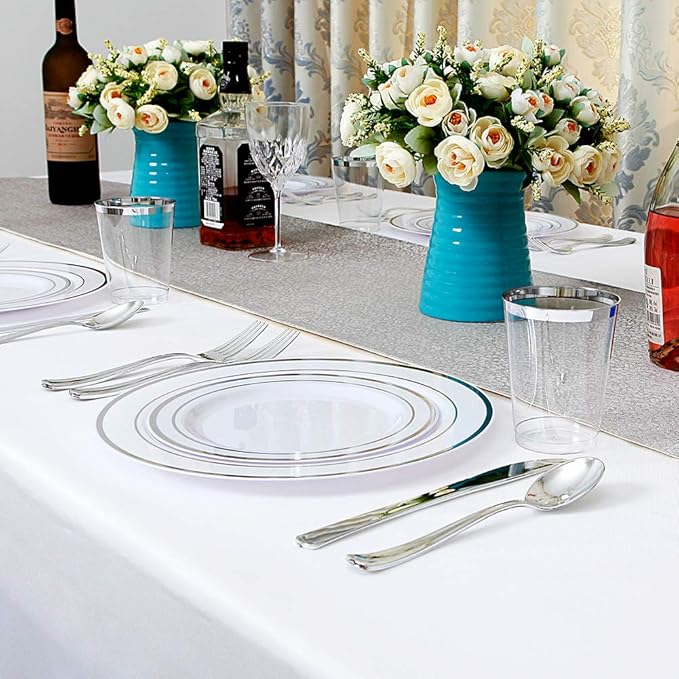 60 Pcs Silver Plastic Plates, Premium Silver Disposable Plates | Plastic Plates - Image 6